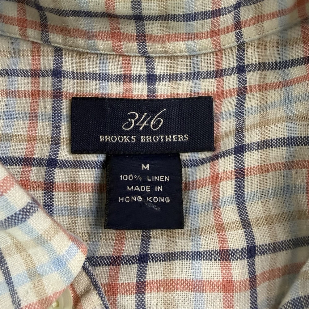 Brooks Brothers 346 Mens M Linen Shirt Plaid Button Down Long Sleeve Multicolor - Picture 2 of 7